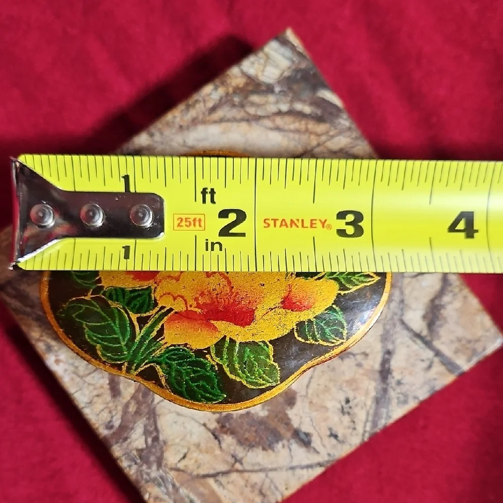 Floral Russian Folk Art Lacquered Wood Red Felt Lined Jewelry/Trinket Box